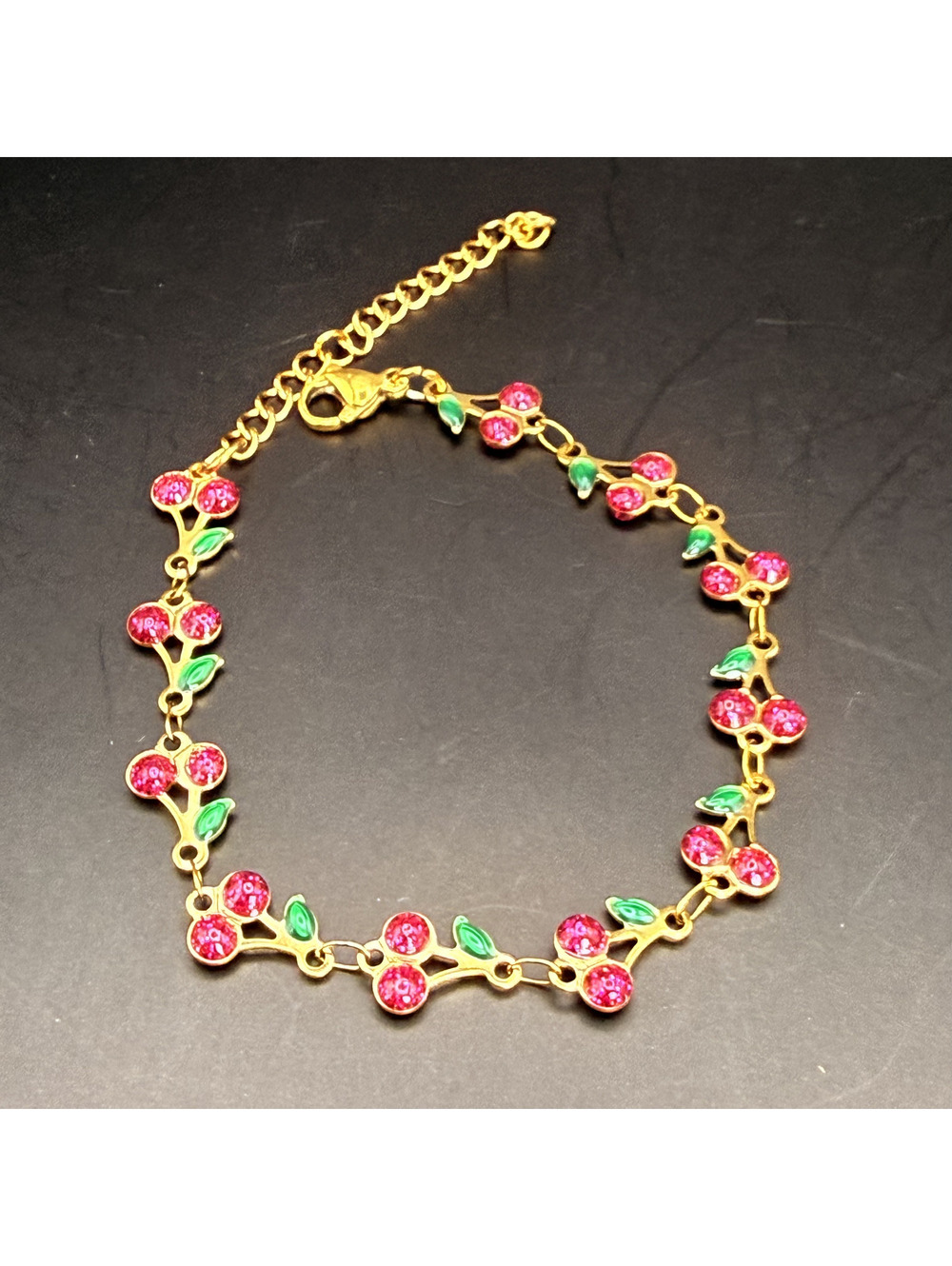 candy+clover cherry vine gold tone bracelet